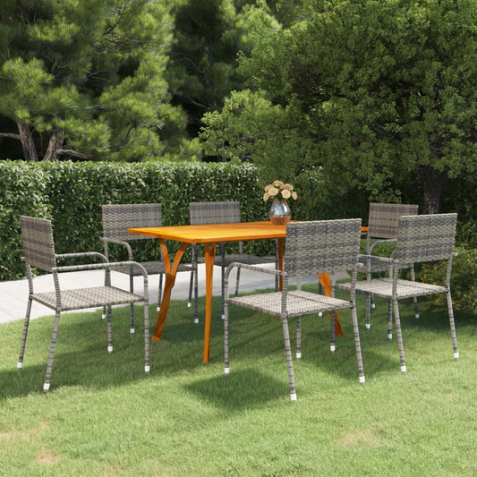 vidaXL 7 Piece Patio Dining Set Anthracite - Outdoor Acacia Wood Table with PE Rattan Chairs