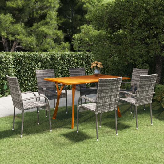 vidaXL 7 Piece Patio Dining Set Gray - Sturdy Acacia Wood Table and Weather-resistant PE Rattan Chairs