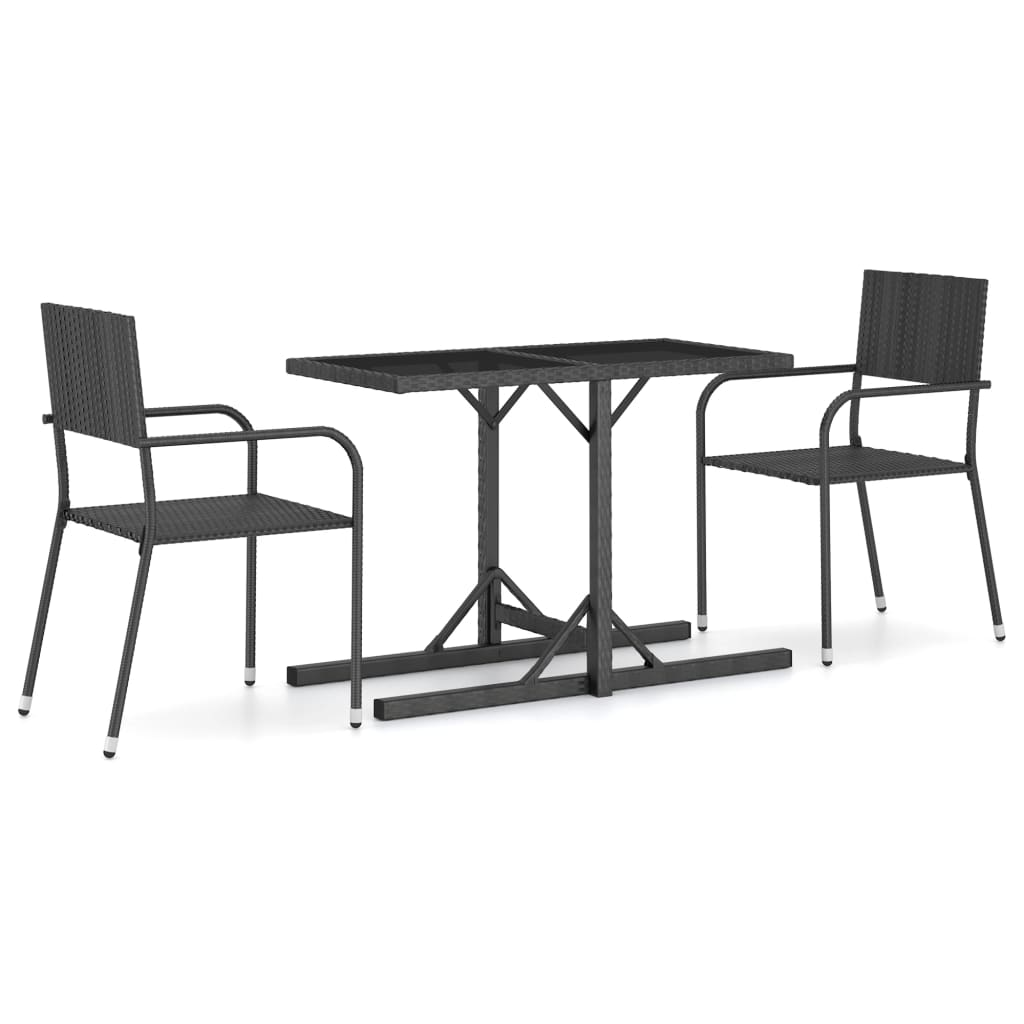 vidaXL 3 Piece Patio Dining Set Black - Outdoor Furniture - Patio Set