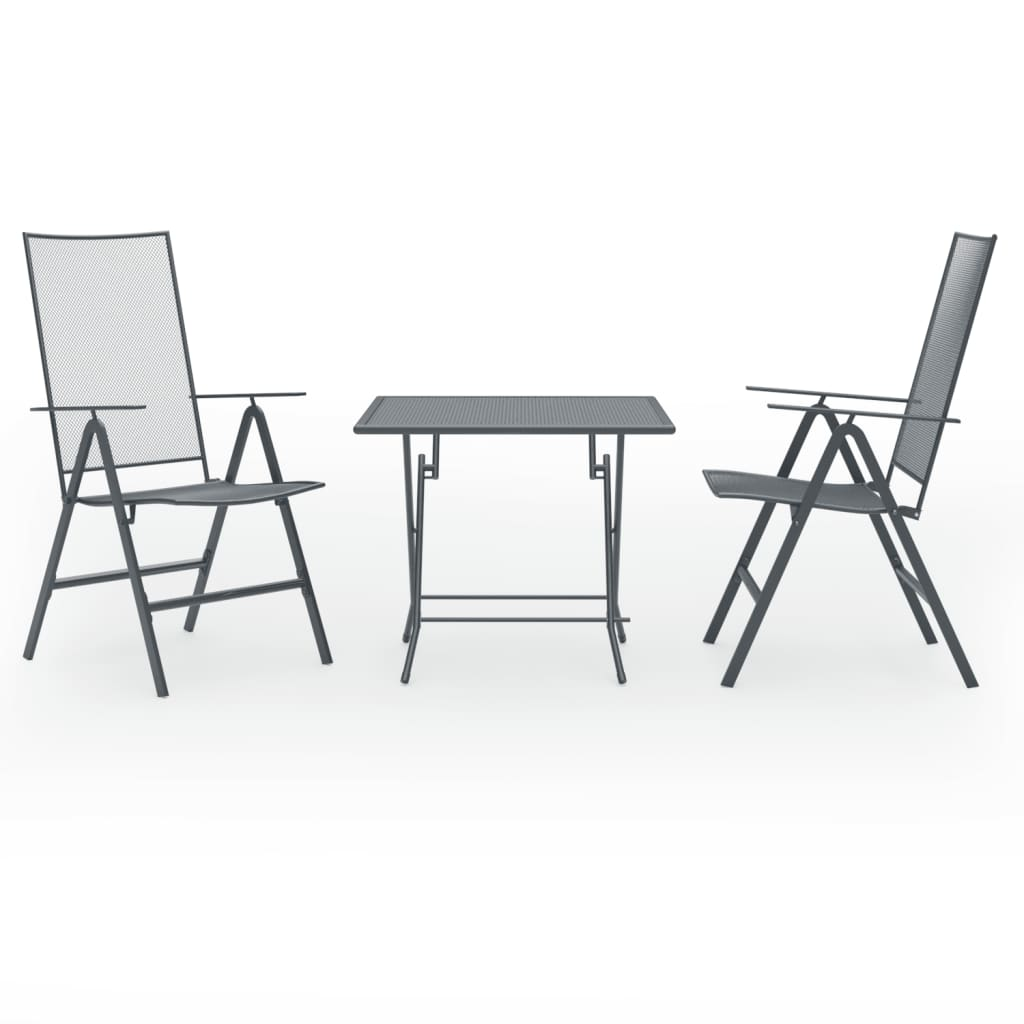 vidaXL 3 Piece Patio Dining Set Steel Anthracite - Stylish and Durable Outdoor Furniture