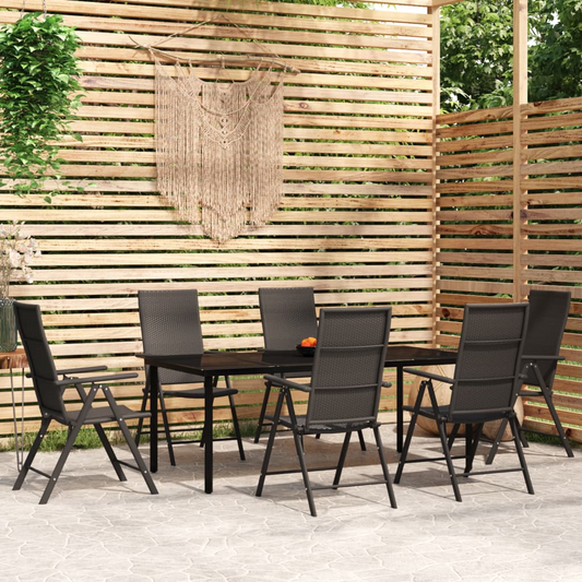 vidaXL 7 Piece Patio Dining Set Black - Sturdy and Stylish Outdoor Furniture