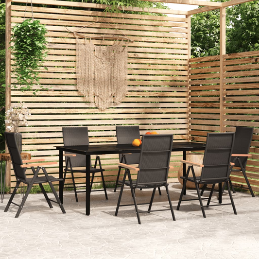 vidaXL 7 Piece Patio Dining Set Black - Outdoor Garden Furniture