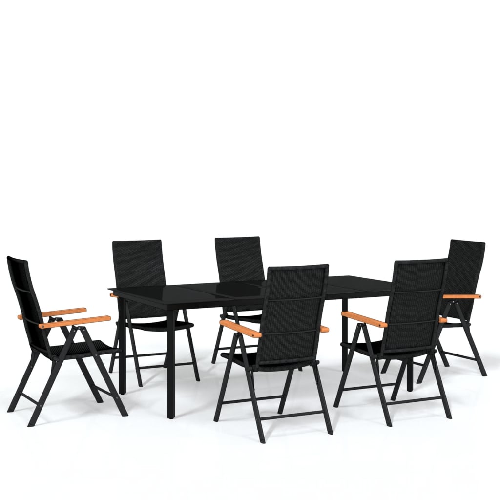 vidaXL 7 Piece Patio Dining Set Black - Outdoor Garden Furniture