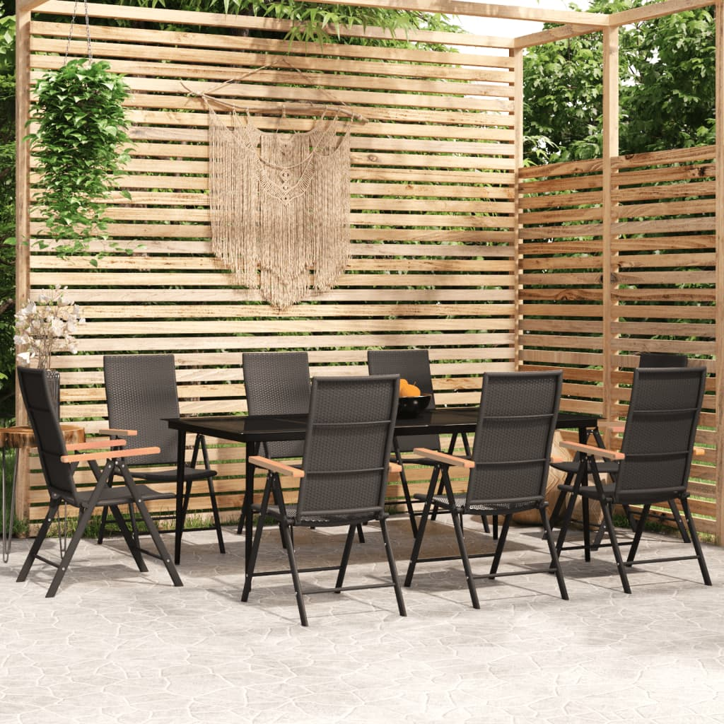 vidaXL 9 Piece Patio Dining Set Black - Sturdy and Stylish Outdoor Furniture