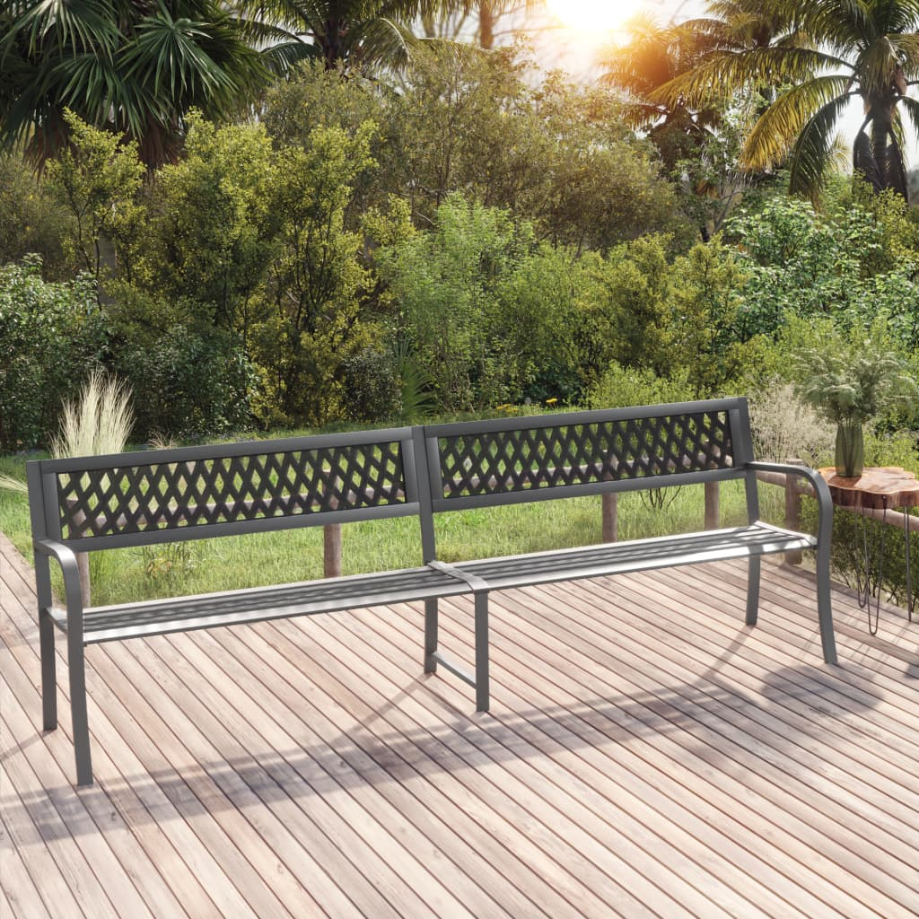 vidaXL Twin Patio Bench 96.9" Gray Steel - Weather-Resistant and Durable