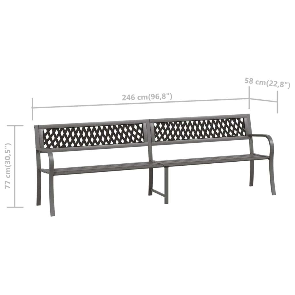 vidaXL Twin Patio Bench 96.9" Gray Steel - Weather-Resistant and Durable