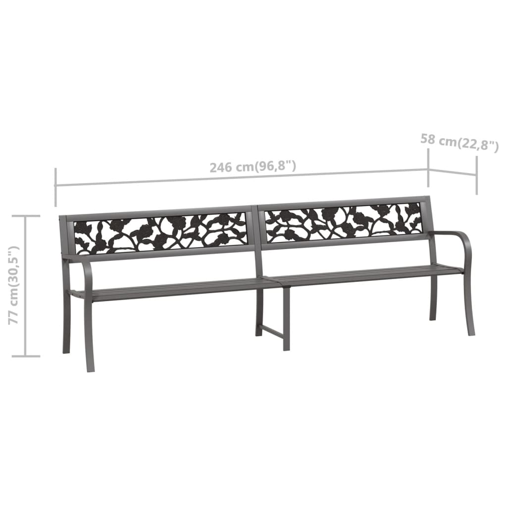 vidaXL Twin Patio Bench 96.9" Gray Steel - Vintage Style, Weather-Resistant, Durable