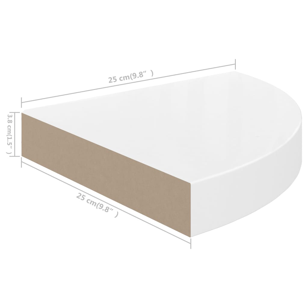 vidaXL Floating Corner Shelves 4 pcs High Gloss White 9.8"x9.8"x1.5" MDF