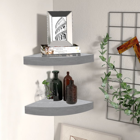vidaXL Wall Corner Shelves 2 pcs Concrete Gray 13.7"x13.7"x1.4" MDF - Display your Favorites with Style