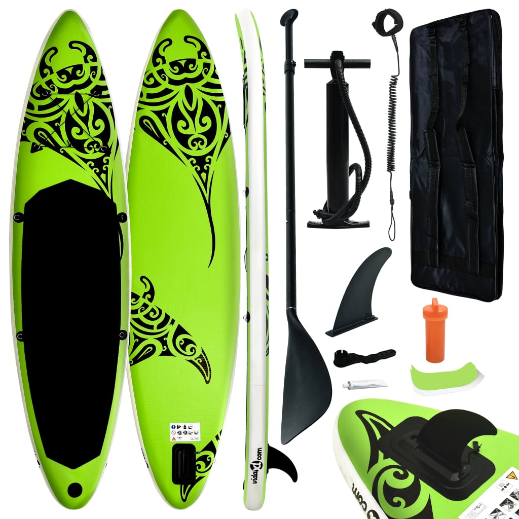 vidaXL Inflatable Stand Up Paddleboard Set 144.1"x29.9"x5.9" Green