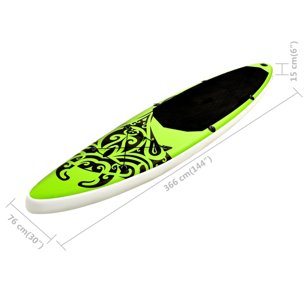 vidaXL Inflatable Stand Up Paddleboard Set 144.1"x29.9"x5.9" Green