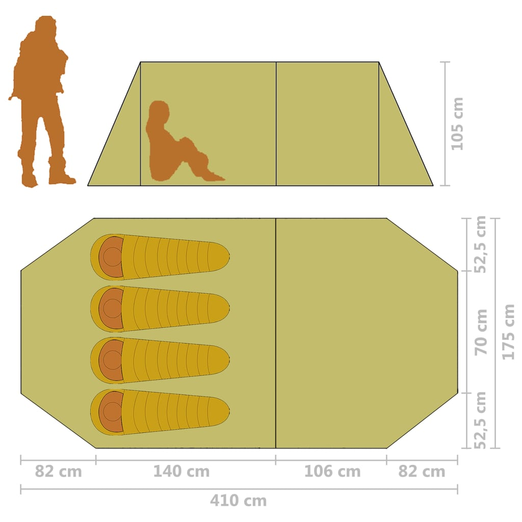 vidaXL Camping Tent 4 Persons Gray and Orange - Spacious, Easy to Assemble