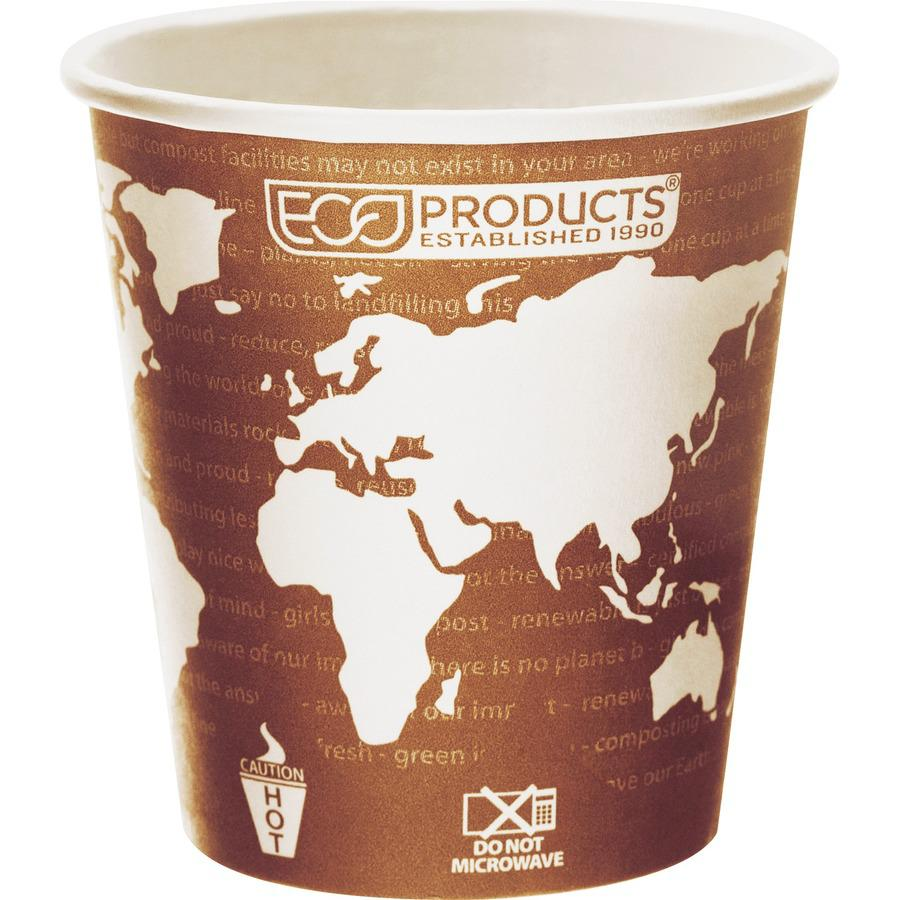 Eco-Products 10 oz World Art Hot Beverage Cups - Leakproof, Plant-Based Resin Lining