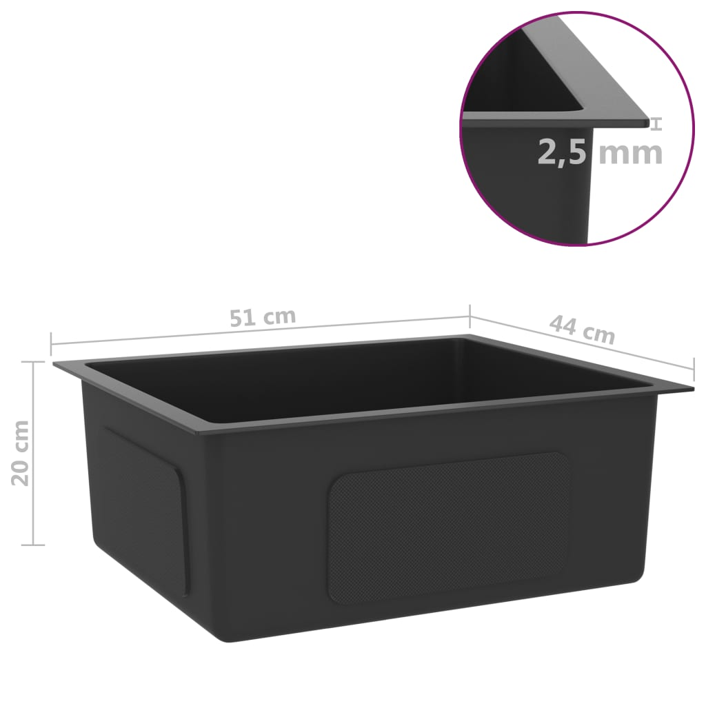 vidaXL Handmade Kitchen Sink Black Stainless Steel - Contemporary Design, High-Grade Craftsmanship