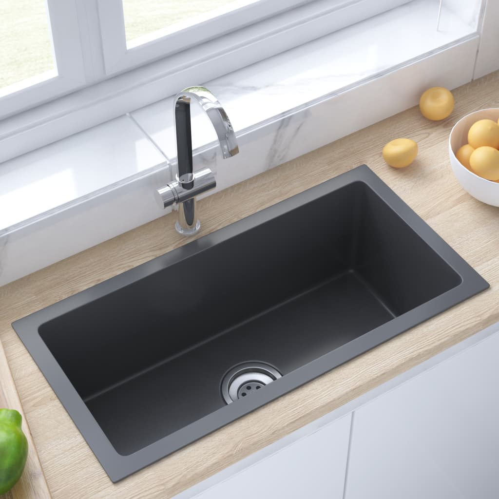 vidaXL Handmade Kitchen Sink Black Stainless Steel - Contemporary Design