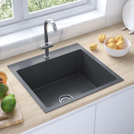 vidaXL Handmade Kitchen Sink Black Stainless Steel - Contemporary Design, High-Grade Stainless Steel, Soundproofing, Easy Installation