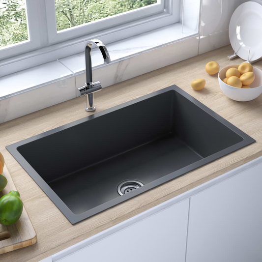 vidaXL Handmade Kitchen Sink Black Stainless Steel - Contemporary Design, High-Grade Stainless Steel