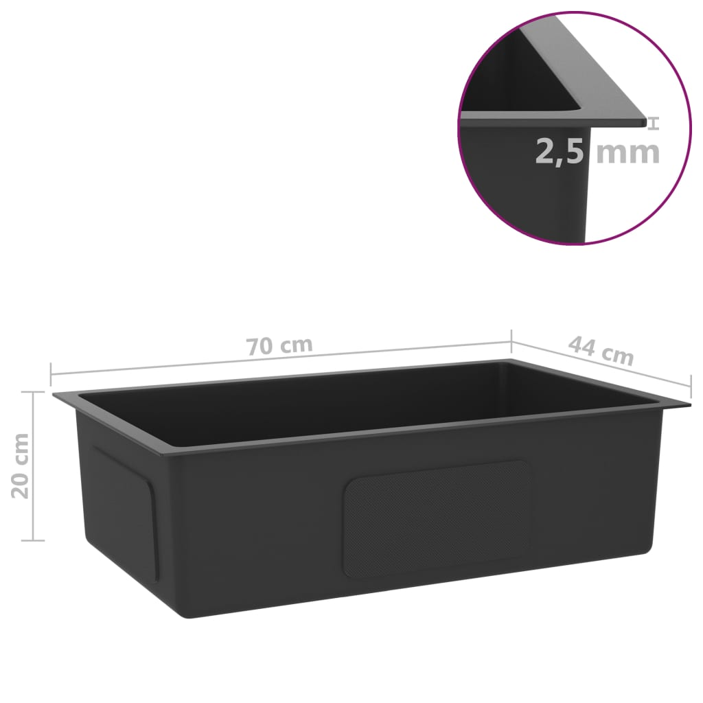 vidaXL Handmade Kitchen Sink Black Stainless Steel - Contemporary Design, High-Grade Stainless Steel