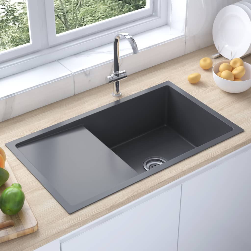 vidaXL Handmade Kitchen Sink Black Stainless Steel - Contemporary Design | Silky Smooth Satin Finish