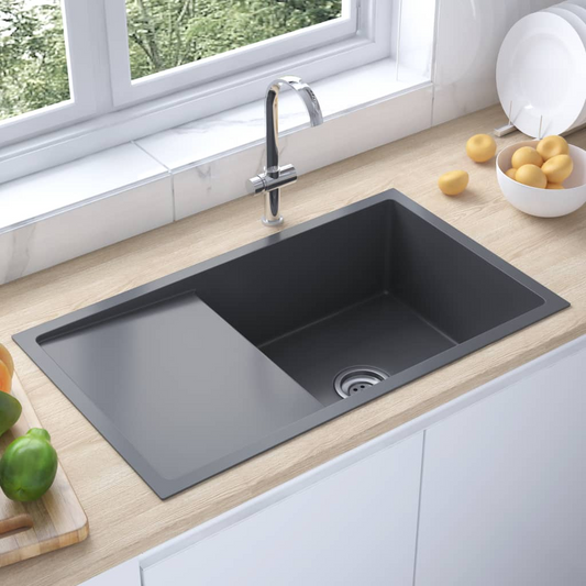 vidaXL Handmade Kitchen Sink Black Stainless Steel - Contemporary Design | Silky Smooth Satin Finish