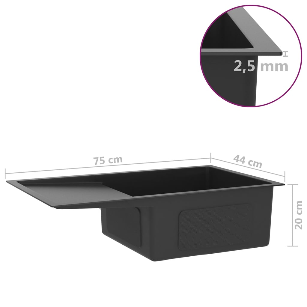 vidaXL Handmade Kitchen Sink Black Stainless Steel - Contemporary Design | Silky Smooth Satin Finish