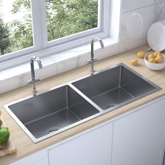 vidaXL Handmade Kitchen Sink Stainless Steel - Contemporary Design, High-Grade Stainless Steel, Soundproofing, Multiple Installation Options