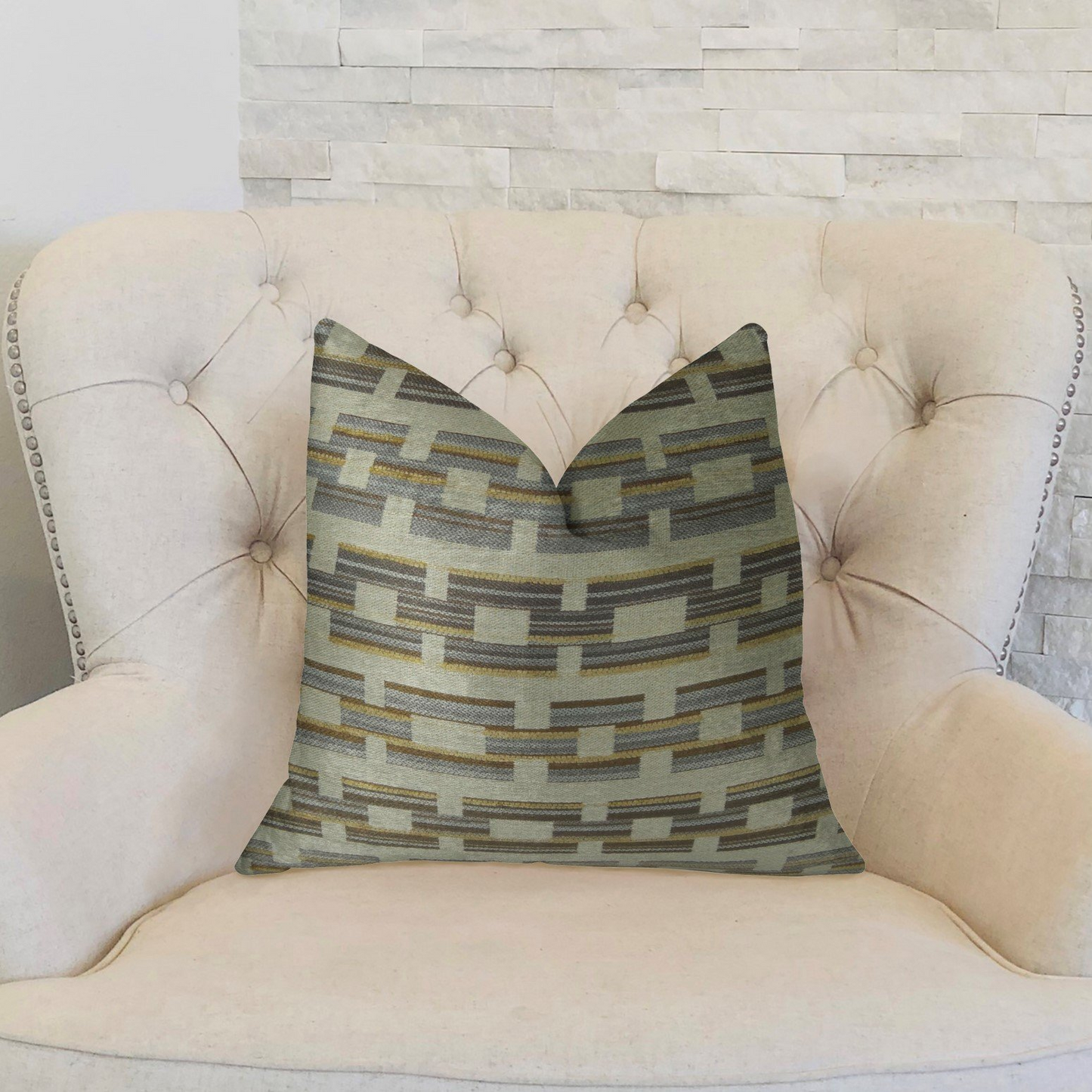 Foursquare White and Gray Handmade Luxury Pillow - Plutus Home