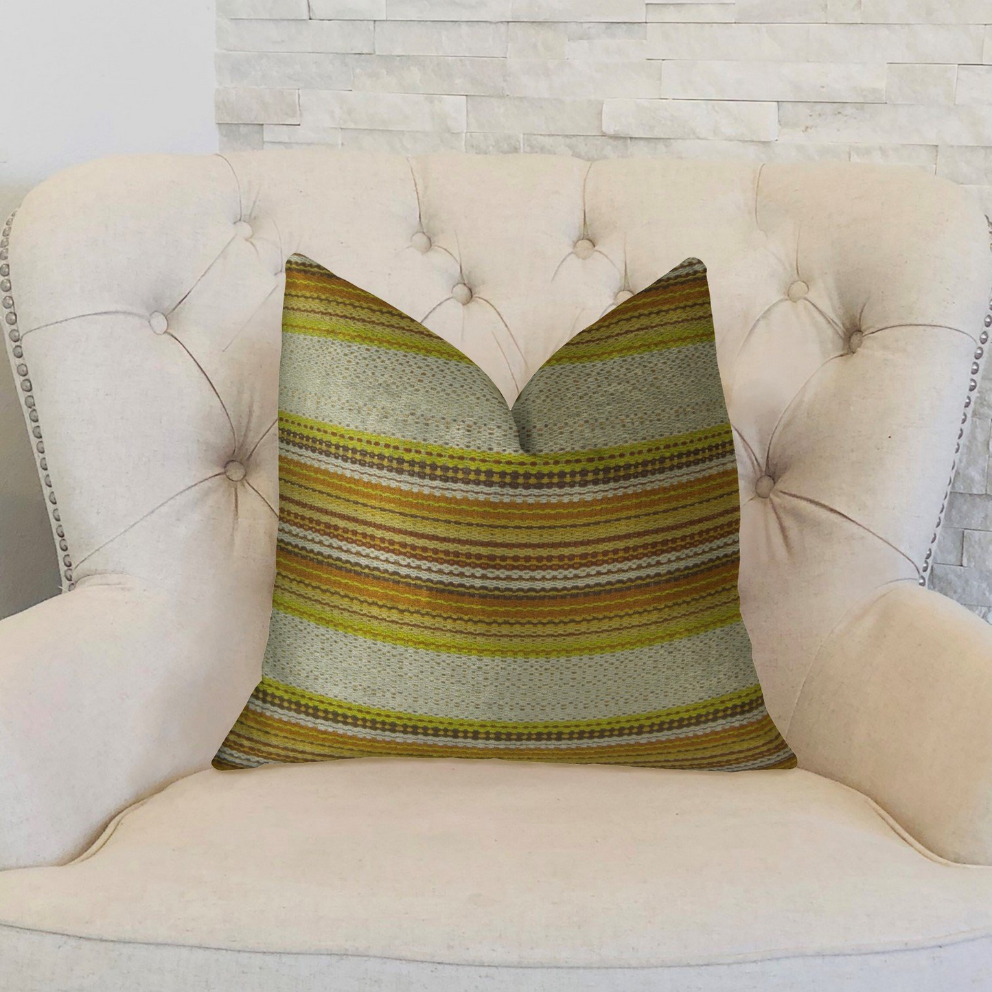 Lexington Park Cream Green and Brown Handmade Luxury Pillow | Plutus