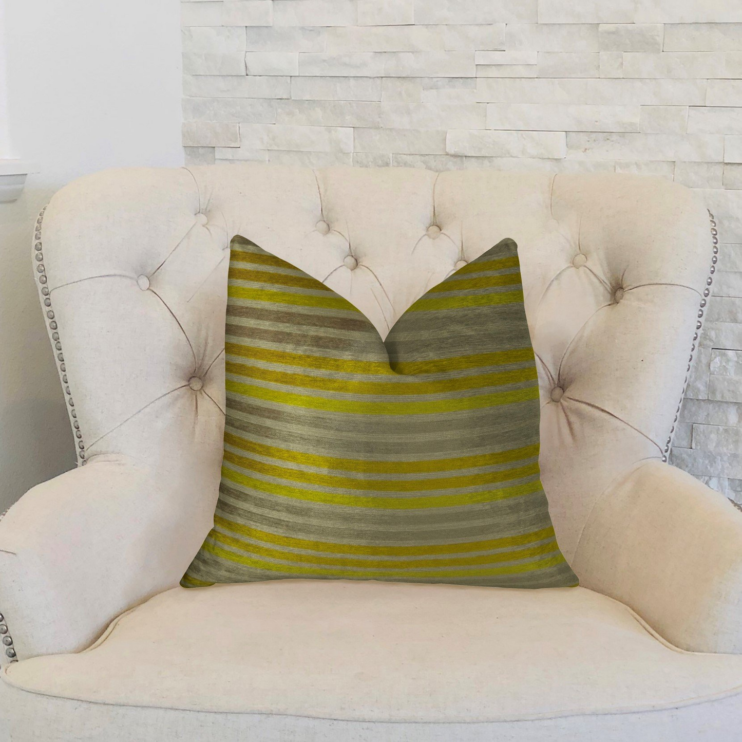 Kaleva Lime and Gray Handmade Luxury Pillow - Eye-Catching and Sumptuous