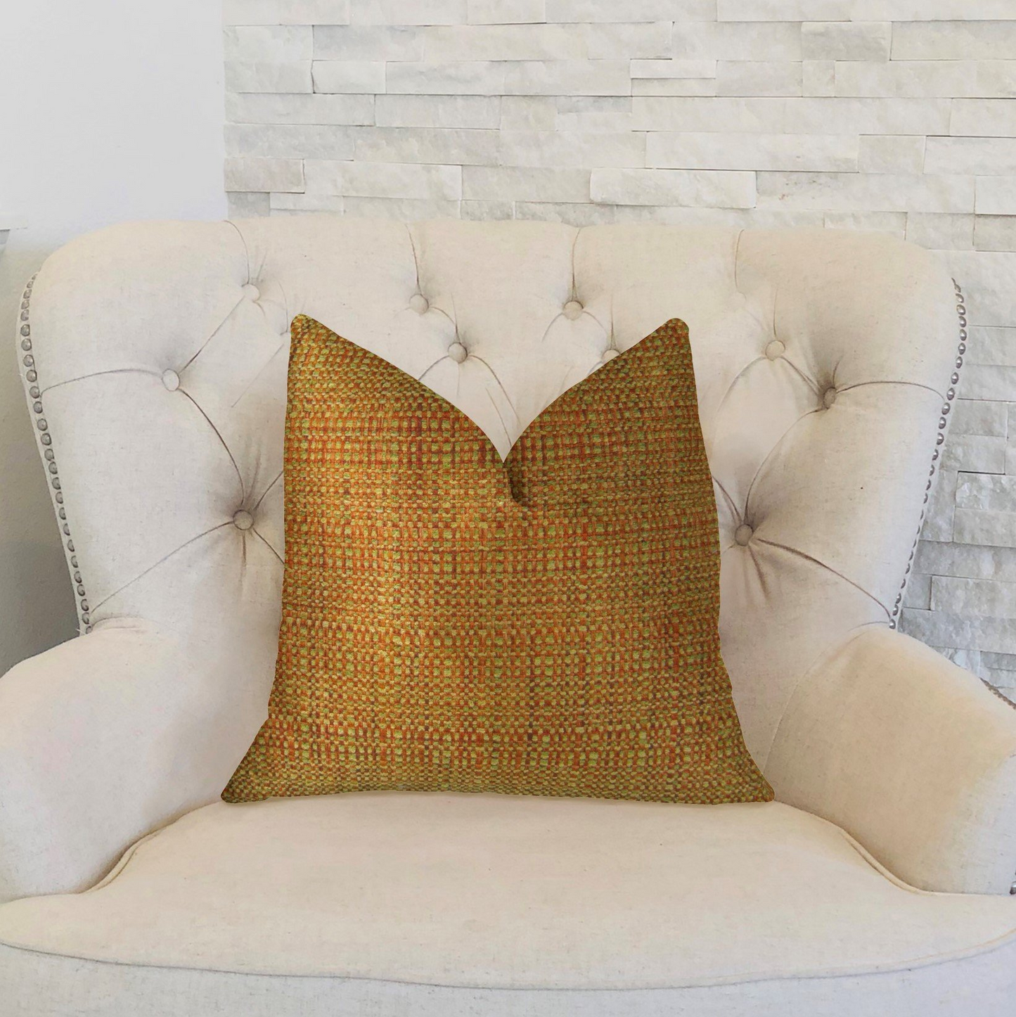 Melbourne Orange and Mint Handmade Luxury Pillow - Designer Plutus