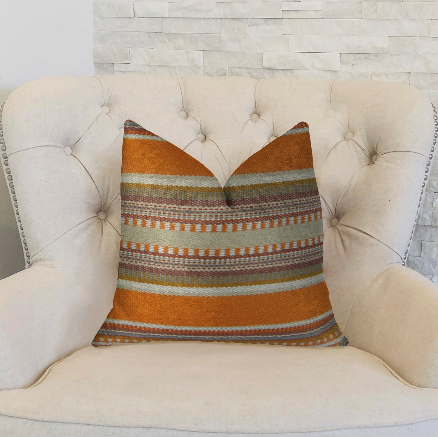 South Shore Amber Orange Olive and Cream Handmade Luxury Pillow - Plutus