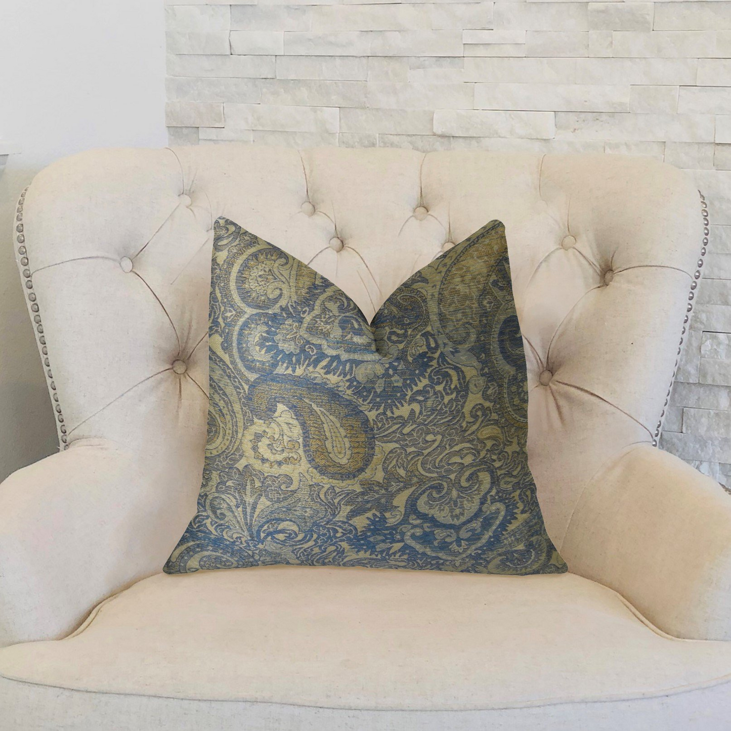 Myrtle Navy Blue and Taupe Handmade Luxury Pillow - Elegant Home Decor