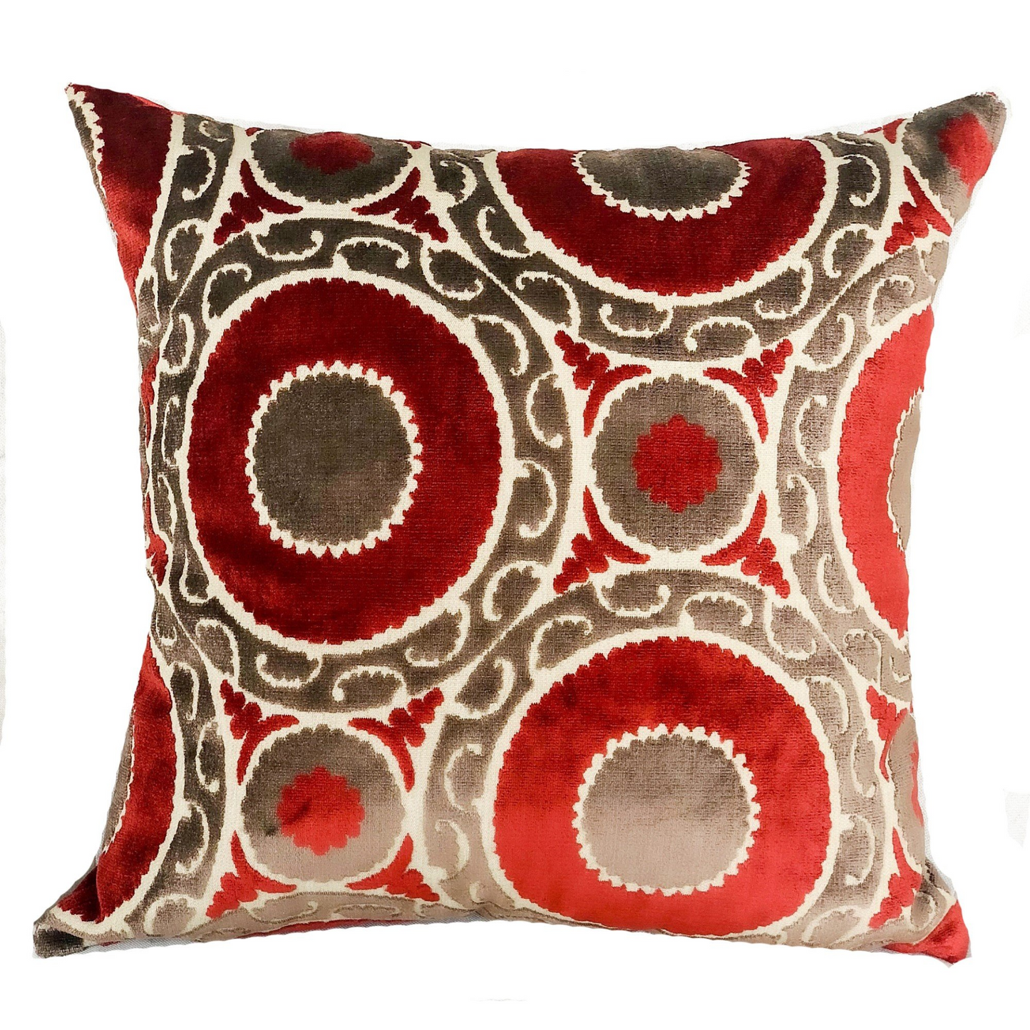 Madeline Red and Brown Handmade Luxury Pillow - Opulent Design | Plutus