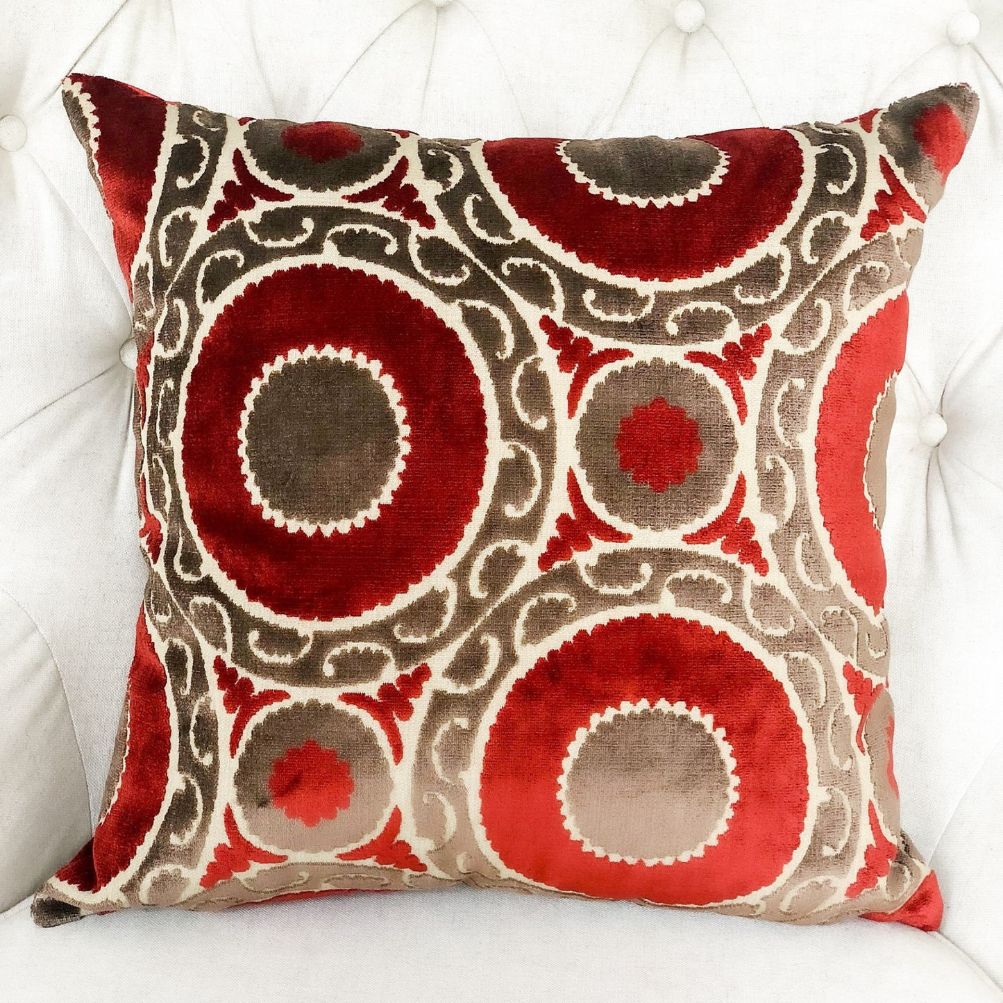 Madeline Red and Brown Handmade Luxury Pillow - Opulent Design | Plutus