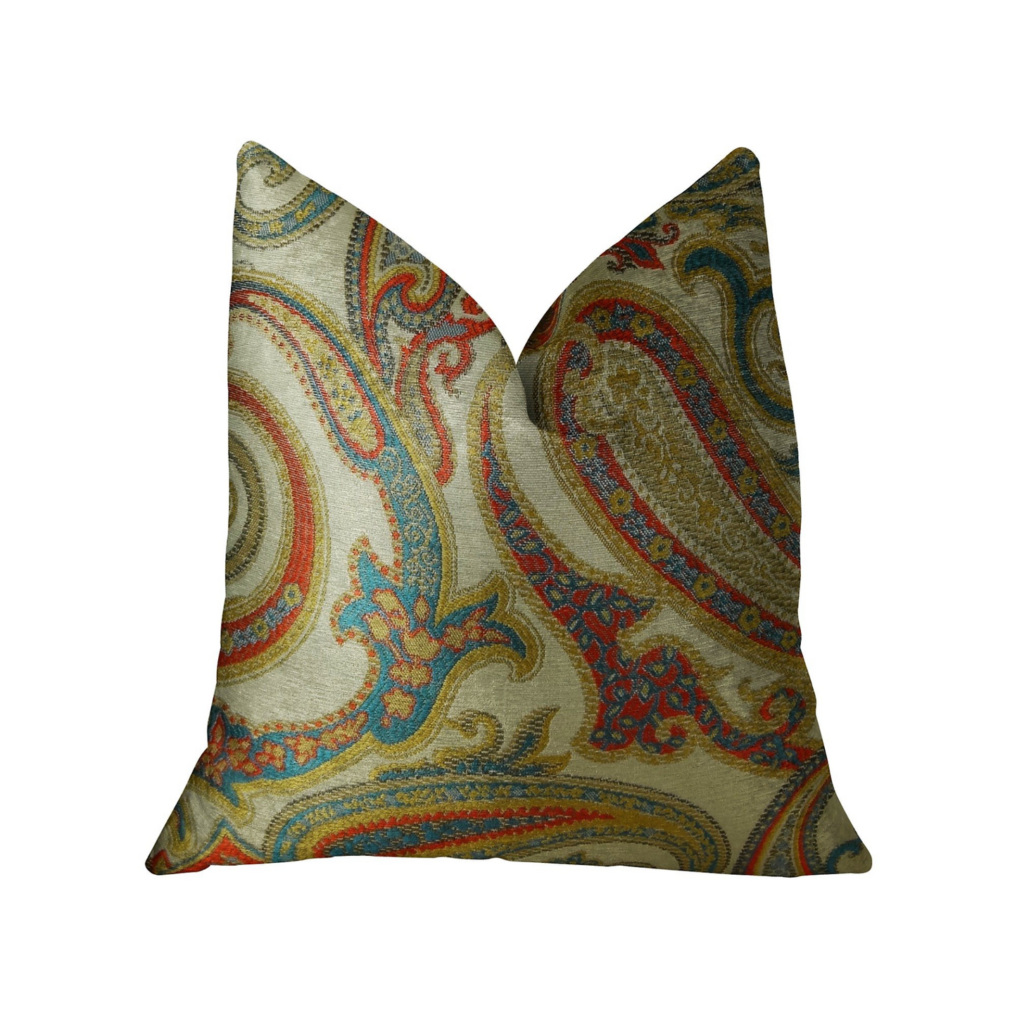 Paisley Bay Cream Red and Blue Handmade Luxury Pillow - Elegant and Radiant Decor