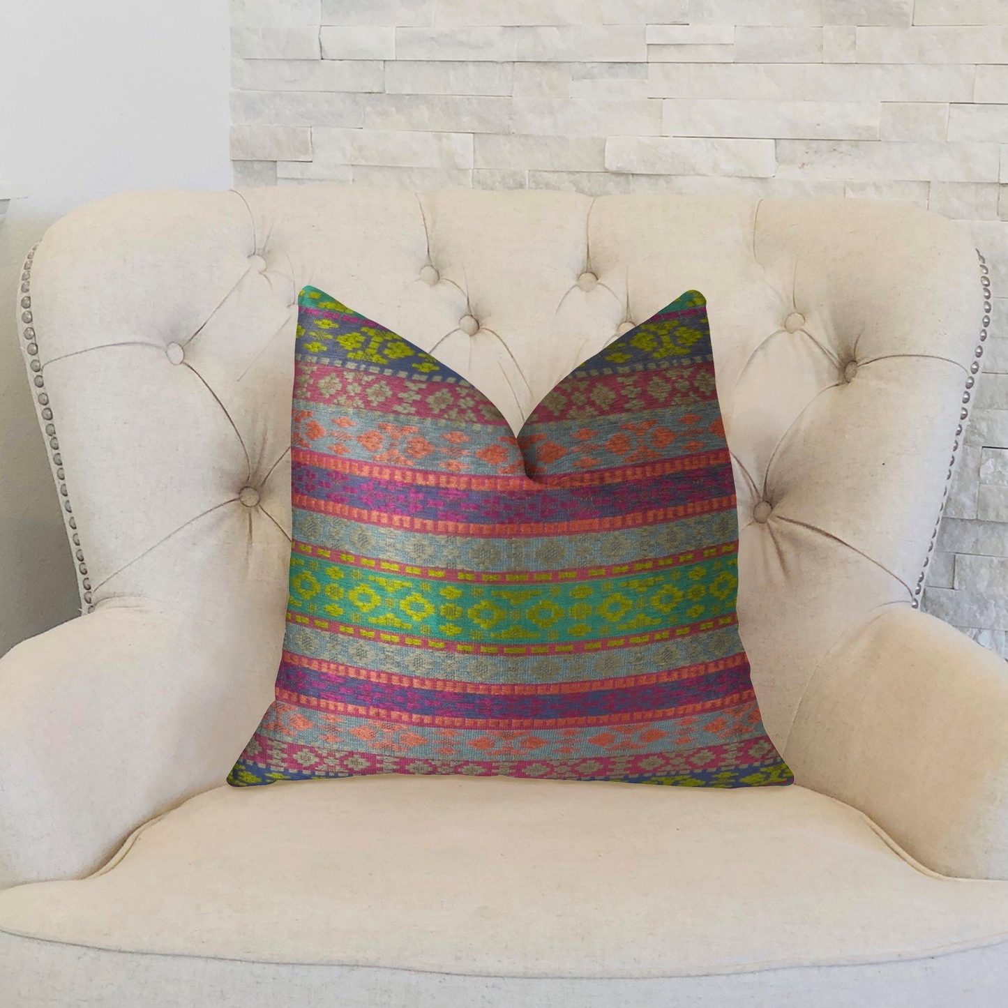 Avalanche Magenta Green and Blue Handmade Luxury Pillow - Chic Decorative Throw Pillow