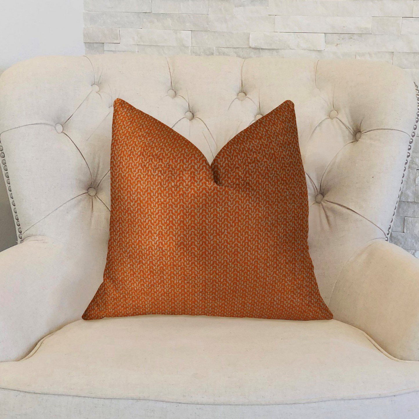 Kashmiri Oak Orange and Taupe Handmade Luxury Pillow - Plutus