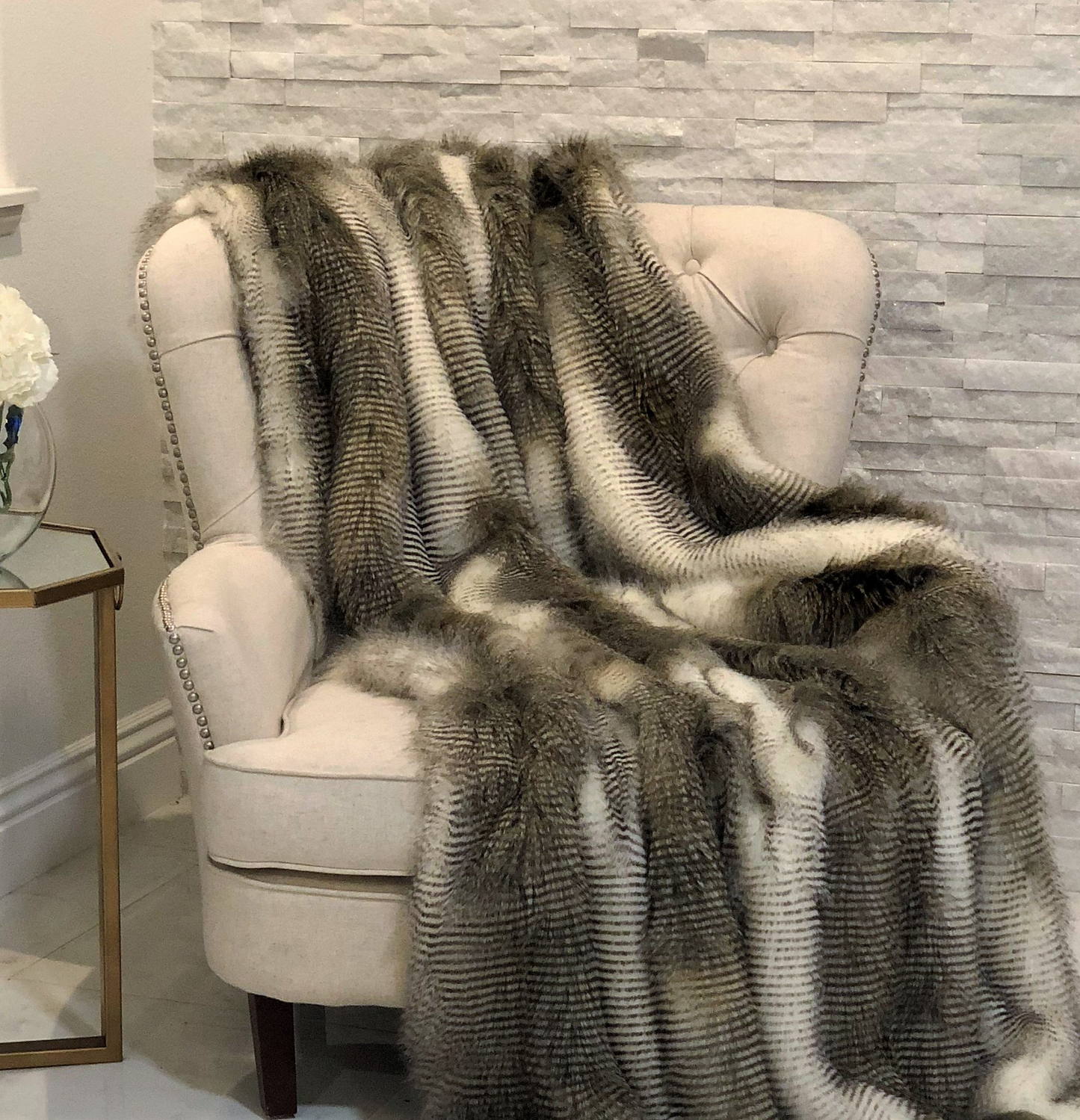 Alaskan Hawk Faux Fur Handmade Luxury Throw - Cozy Warmth and Luxurious Comfort