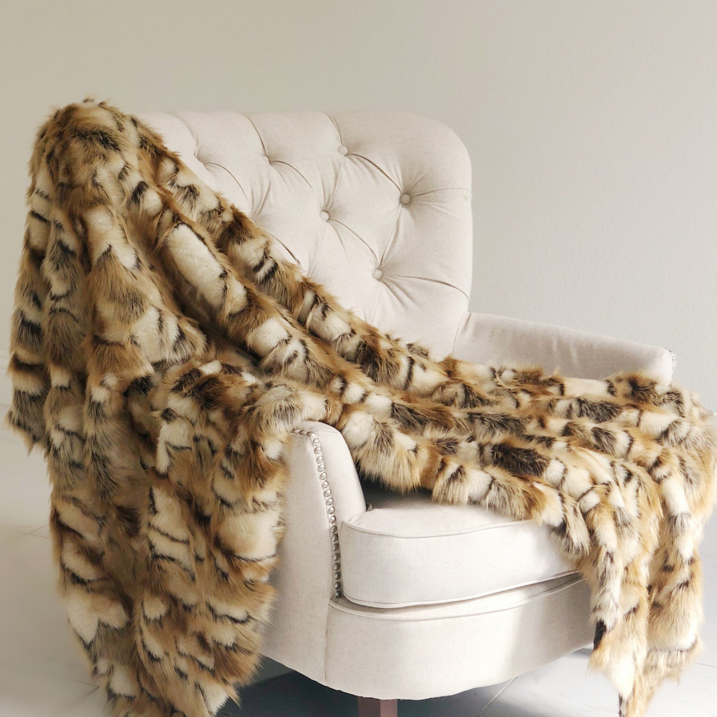 Brandy Gold and White Faux Fox Handmade Luxury Throw - Designer White and Gold Fox Faux Fur | Made in USA