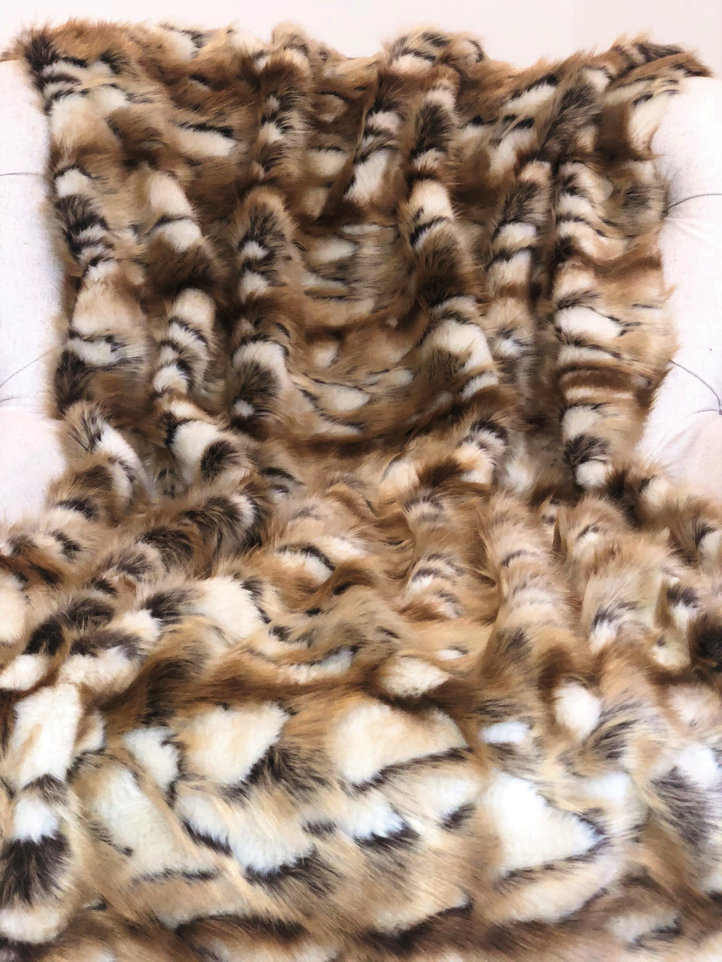 Brandy Gold and White Faux Fox Handmade Luxury Throw - Designer White and Gold Fox Faux Fur | Made in USA