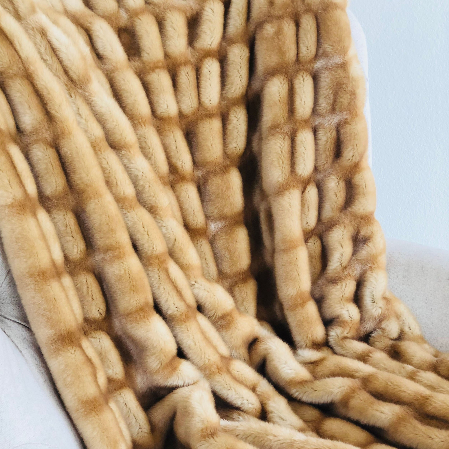 Beige Tissavel Mink Faux Fur Handmade Luxury Throw - Soft and Elegant