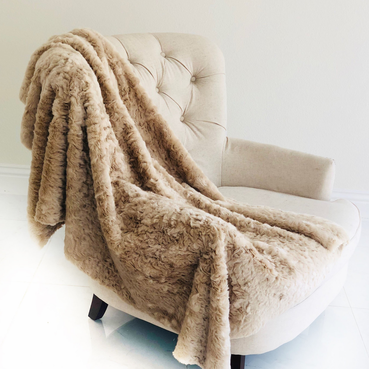 Champagne Persian Chilla Faux Fur Handmade Luxury Throw | Tissavel Collection