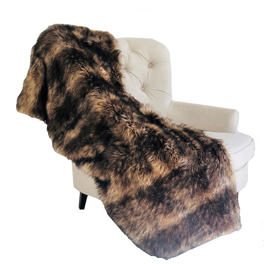 Brown Mountain Coyote Handmade Luxury Throw - Cozy and Plush Faux Fur Blanket
