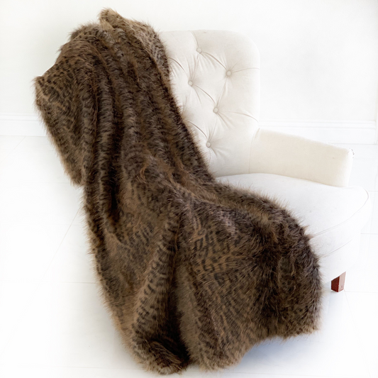 Plush Tawny WildCat Handmade Luxury Faux Fur Throw - Designer Accent for Your Home