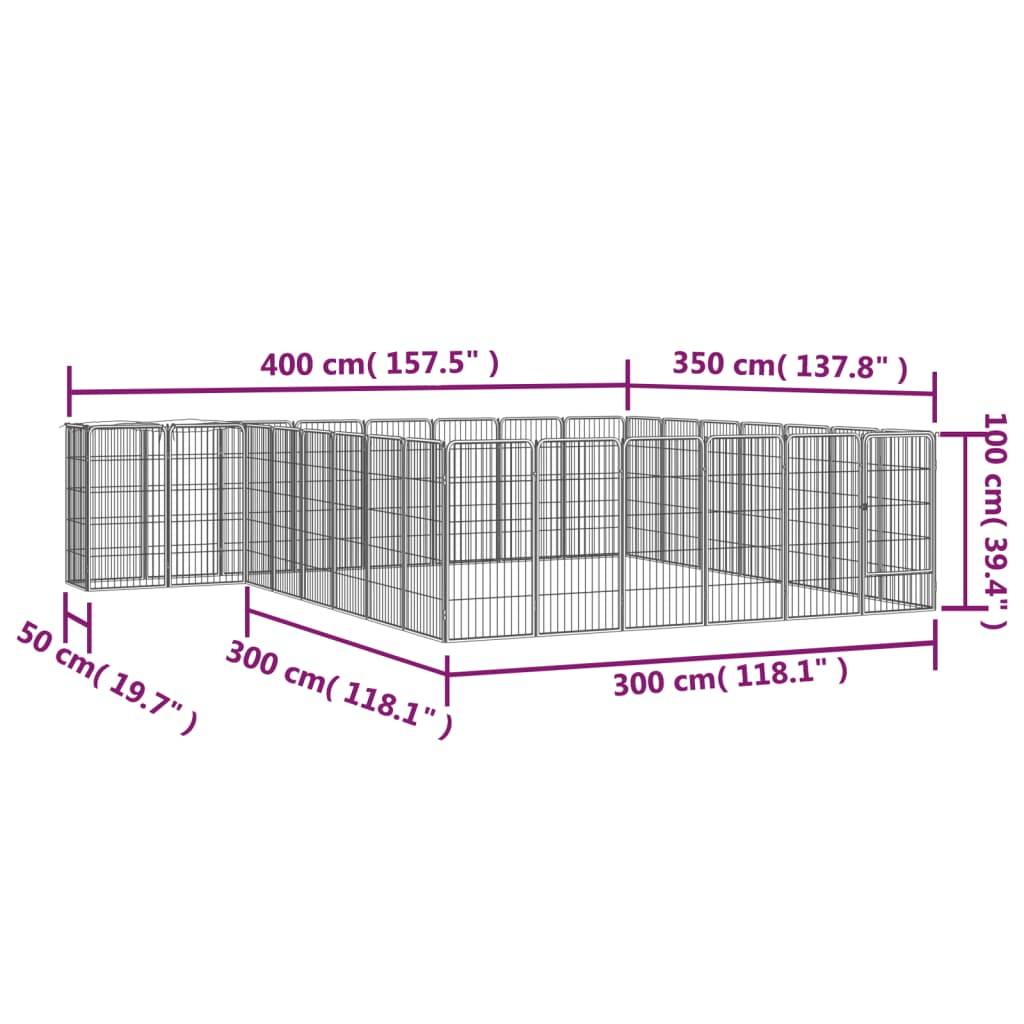 vidaXL 30-Panel Dog Playpen Black 19.7"x39.4" - Powder-coated Steel