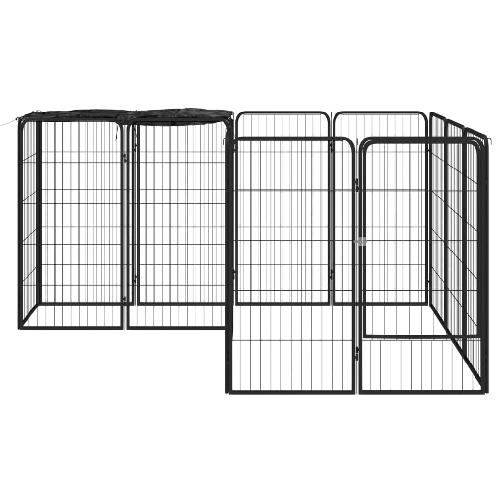 vidaXL 14-Panel Dog Playpen Black | 19.7"x39.4" | Powder-coated Steel