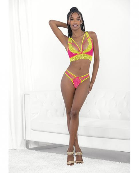 Festival Wear Strappy Lace Top & G-String Neon Large | Escante