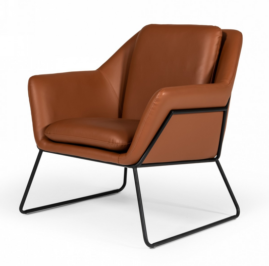 "Industrial Brown Eco Leather And Black Metal Chair"
