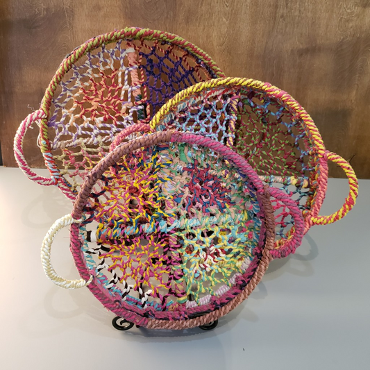 "Handmade Set Of 3 Rainbow Round Nesting Jute Trays"