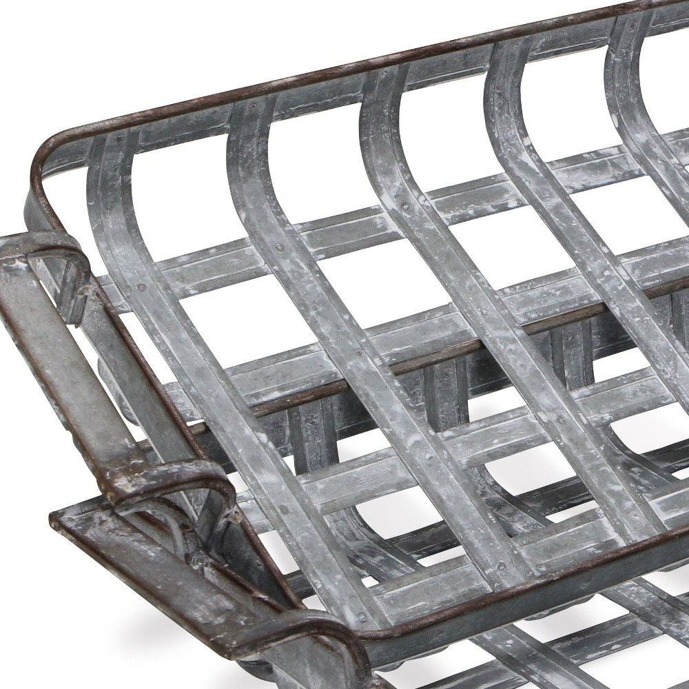 23" Gray Rectangular Metal Handmade Tray With Handles